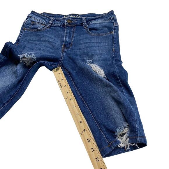 Machine Distressed Stretch Denim Bermuda Shorts Blue Sz 28 - Picture 8 of 14